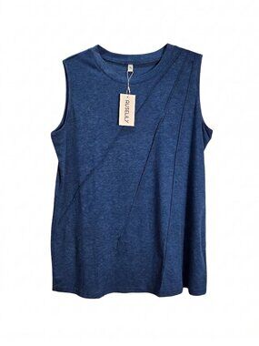 NWT | AUSELILY Blue Heather Pleated Sleeveless Tank Top Round Neck | XL